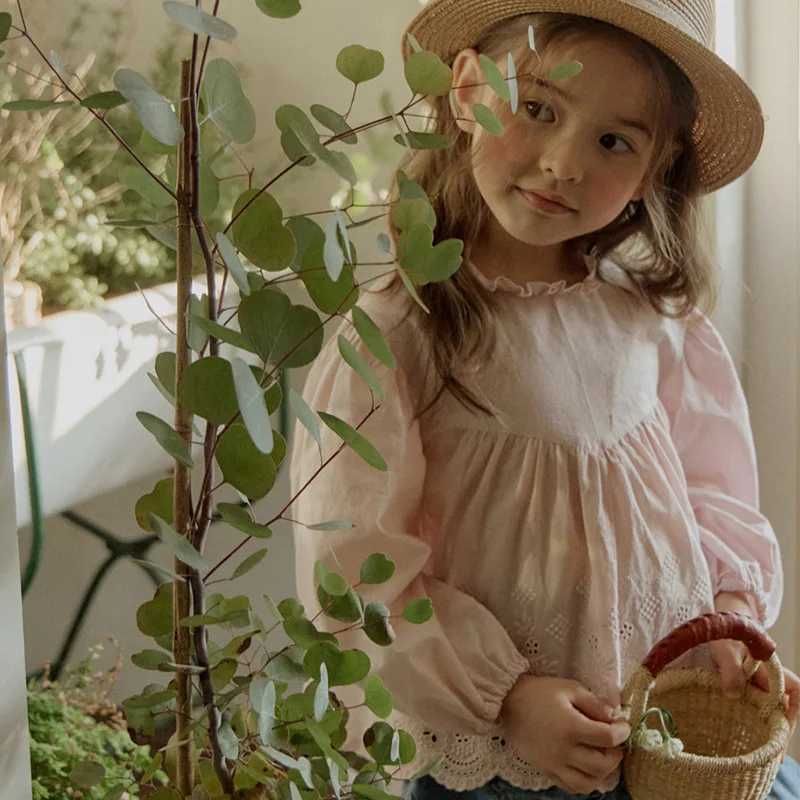 Kids Blouse for Girls 2024 Baby Girls Lace Doll Long Sleeve Shirt Princess Shirts Blouse White Blouse C251007