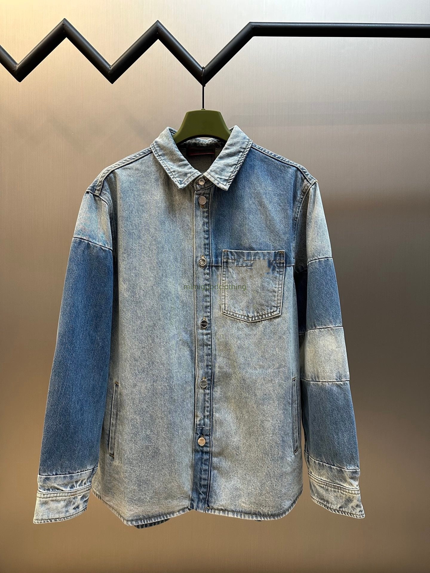 Mens casual shirts long sleeve shirts fashion Water pressure pattern denim pullover with buttons on the front opening S-XL