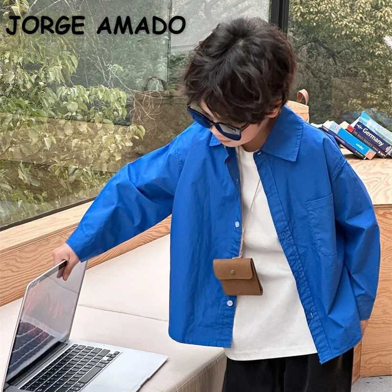 Korean Style Spring Autumn Shirts Solid Color for Boys and Girls with Flip Collar Single Breasted Casual Whitening Top H4107 C251007