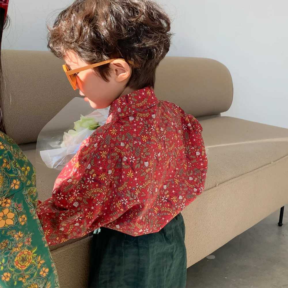 Baby Girls Boys Floral Blouses Children New Style Lapel Blouse Tops Toddler Kids LongSleeved 2025 Spring Casual Shirt C251007