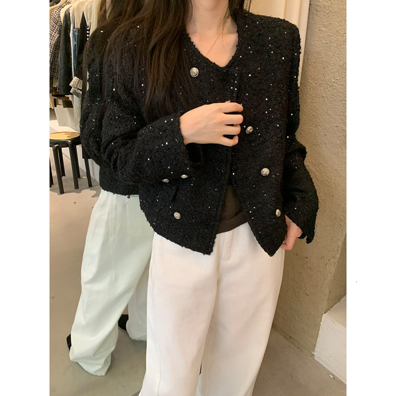 2025 autumn designer jacket new double breasted short jacket fashion elegant round neck jacket autumn coarse fur short jacket winter new luxury jacket