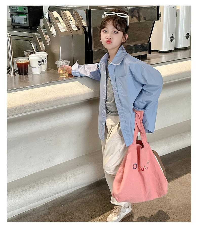 516Y Girls Blouses 2025 Autumn New Korean Fashion Casual Daily Solid Color LongSleeve Turndown Collar Shirt Kids Spring Coat C251007