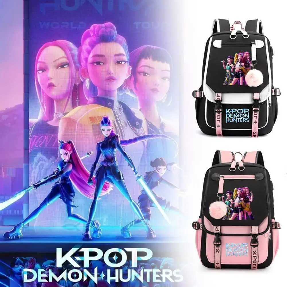 KPop Demon Hunters Backpack Teenagers Daily Backpack Hot Movie Huntrix Demon Hunters 2025 Laptop Usb Port Bag For Girl Boy L251007