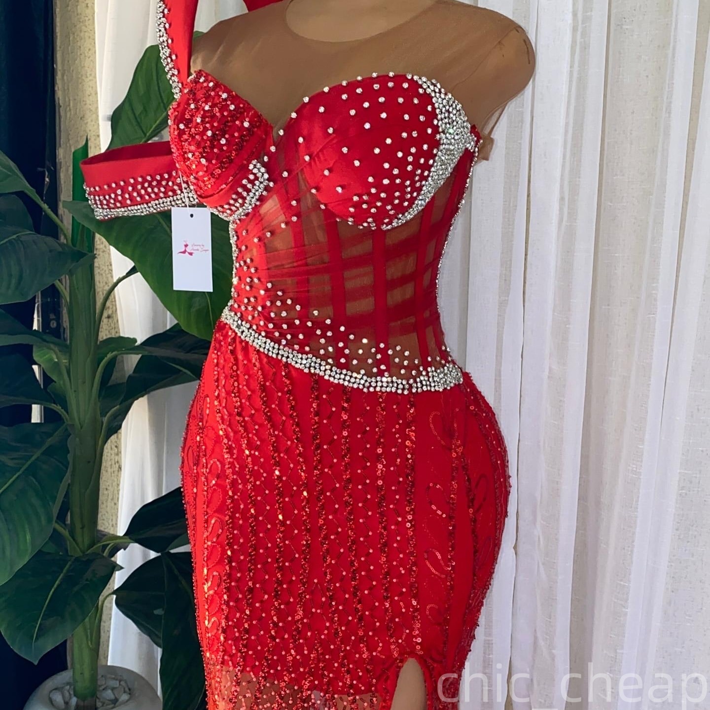 Red Mermaid Prom Dresses 2025 Crystals Sheer Neck Sequined Lace Evening Formal Party Second Birthday Engagement Gowns Plus Size Dress For Special Occa