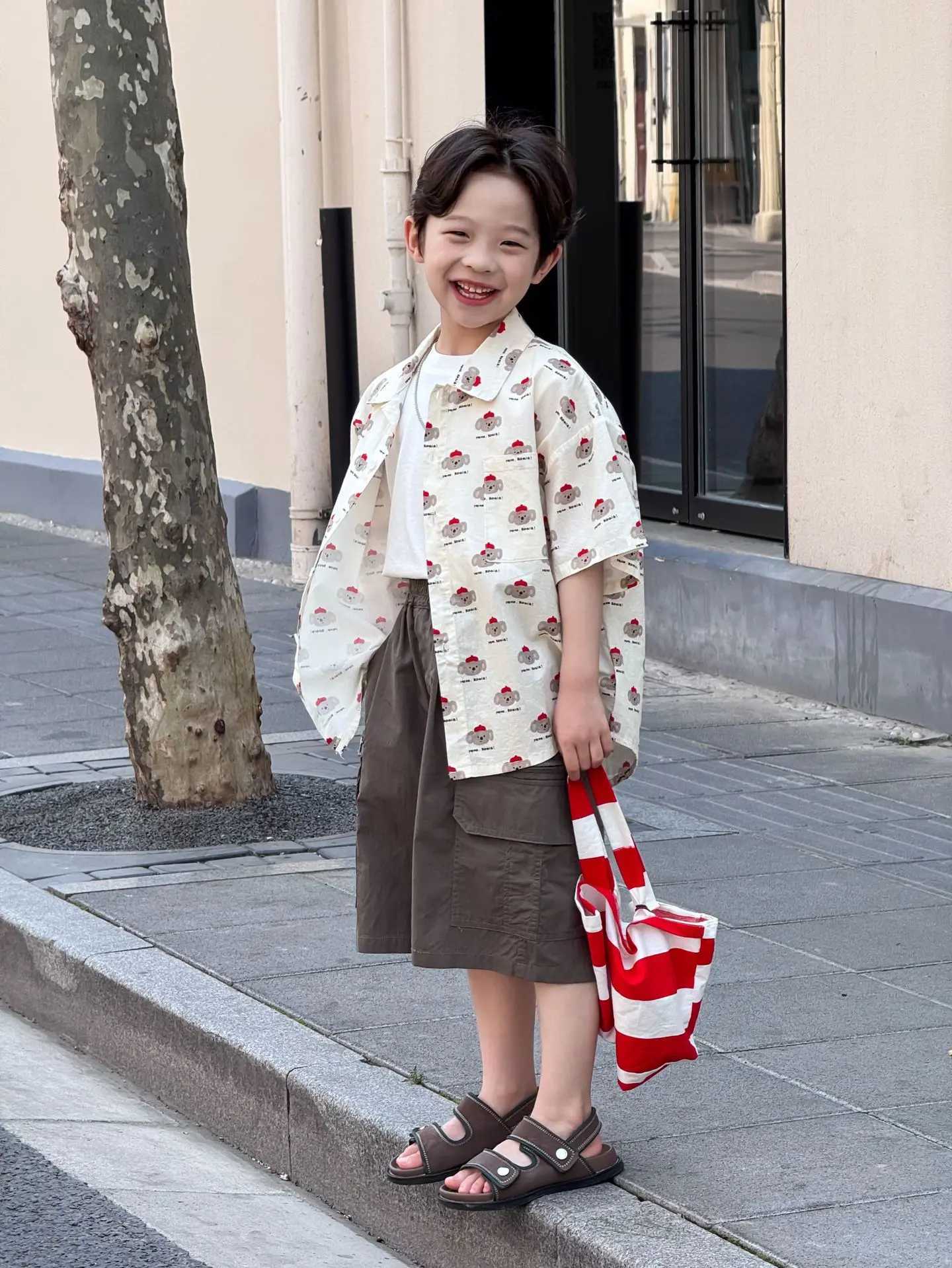 Children Clothes Kids Casual Shirt 2025 Summer Korean Style Boy Cartoon Printed Cute Cotton Loose Shortsleeved Shirt Top C251007