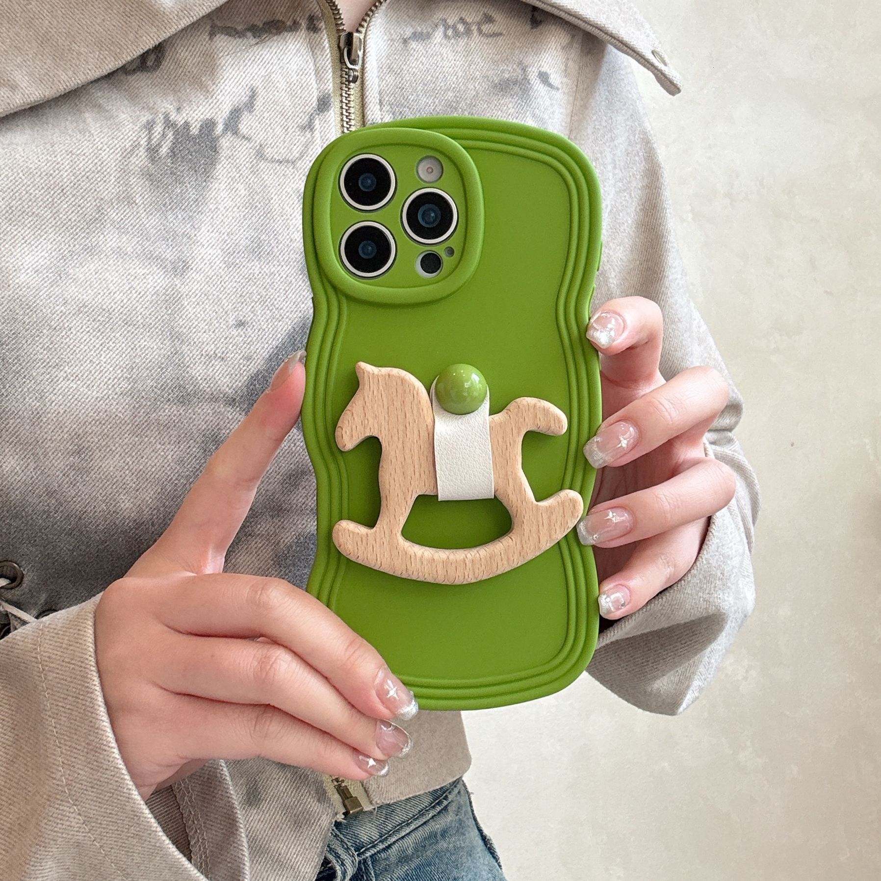 Phone Case Compatible with iPhone 16 Pro Max Case, Lovely Creative Carousel Holder Waves Design Silicone Anti-Scratch Shockproof Phone Cover for iPhon