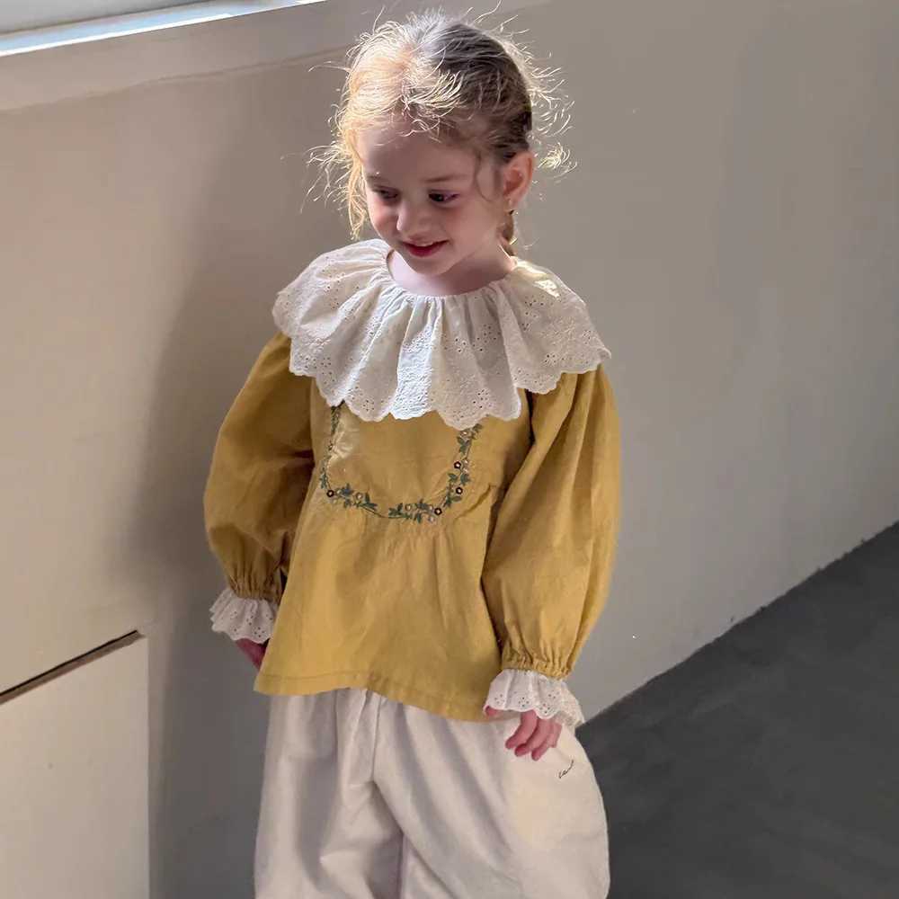 Embroidered Lace Shirt Spring New Korean Fashion Solid Color Cute Casual Embroidered Shirt Kids Clothes C251007