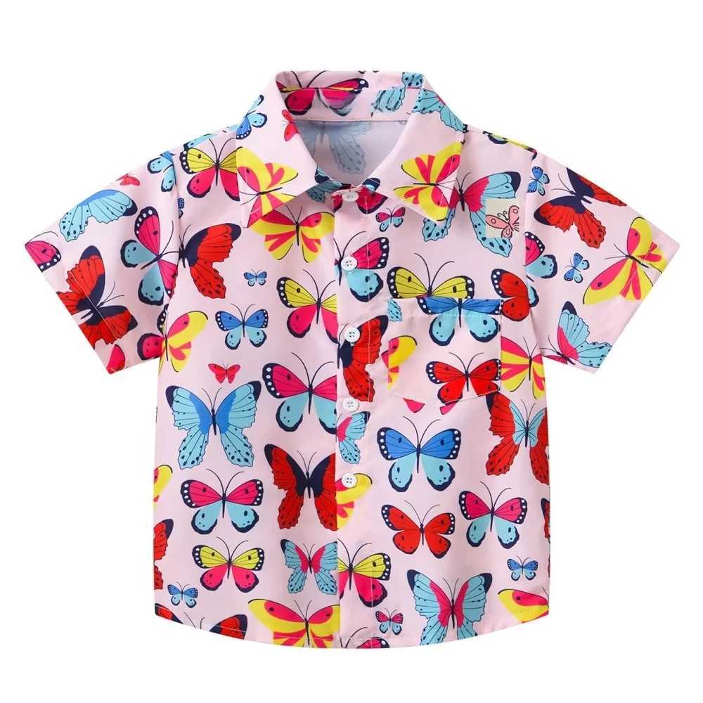 Girl Blouse Fashion Pink Flower Printed Children Top Lapel Short Sleeve Girl Clothes from 5 to 6 Years Top Shirts for Children C251007