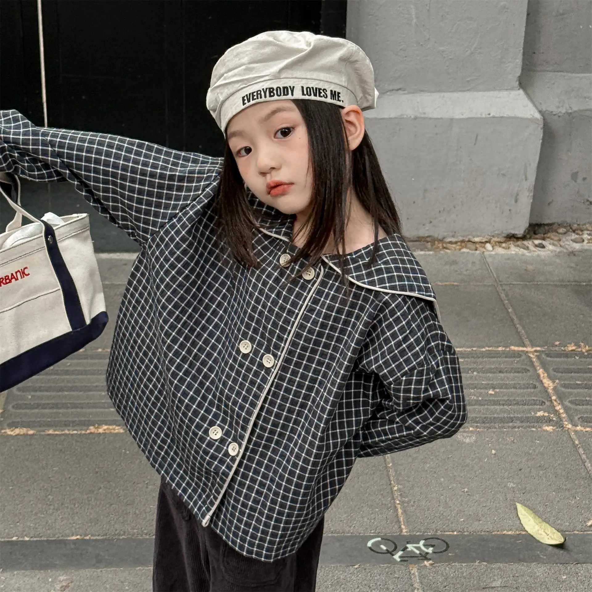 6607 Children Shirt Coat 2025 Autumn Spring New Cotton and Linen Girls Shirt Coat Lapel Cardigan Coat C251007
