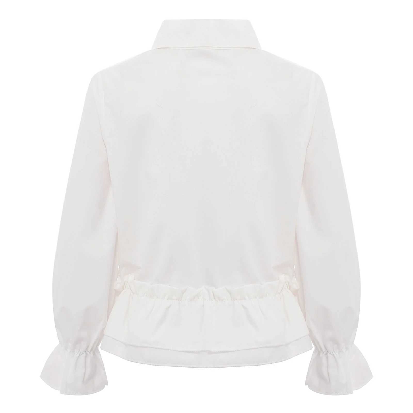 White Ruffles Shirts Kids Girls Lapel Sweet Preppy Kawaii Blouses Lolita Korean Elegant Puff Long Sleeve Crop Tops Chic Blouse C251007