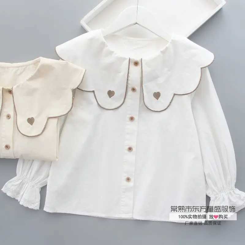 Girls Shirt White Spring and Fall New Girls Doll Collar Cotton Blouse Children Longsleeved Shirt Toddler Girl Clothes C251007