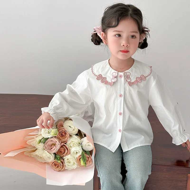 Girls White Shirt Spring and Autumn 2025 New Foreign Fashion Childrens Spring Shirt Baby Girl Long Sleeve Top C251007