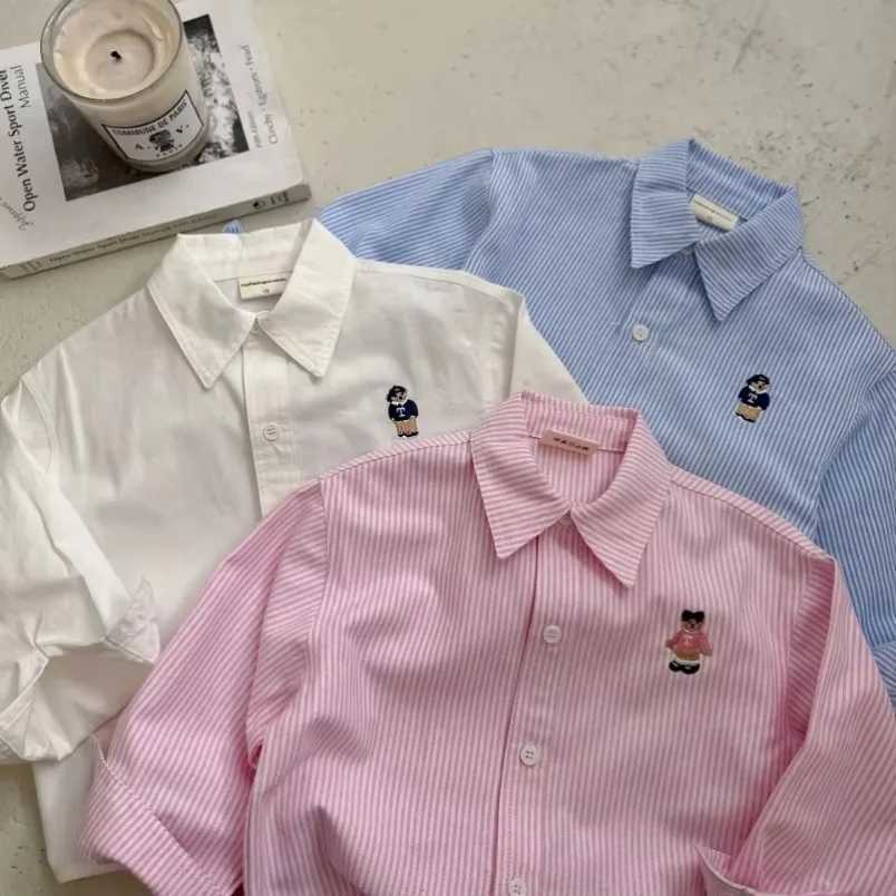 New Childrens Shirt Cartoon Boys Girls Long Sleeve Blouses Shirts Korean Childrens Clothing Spring Pink Blue White Blouse C251007