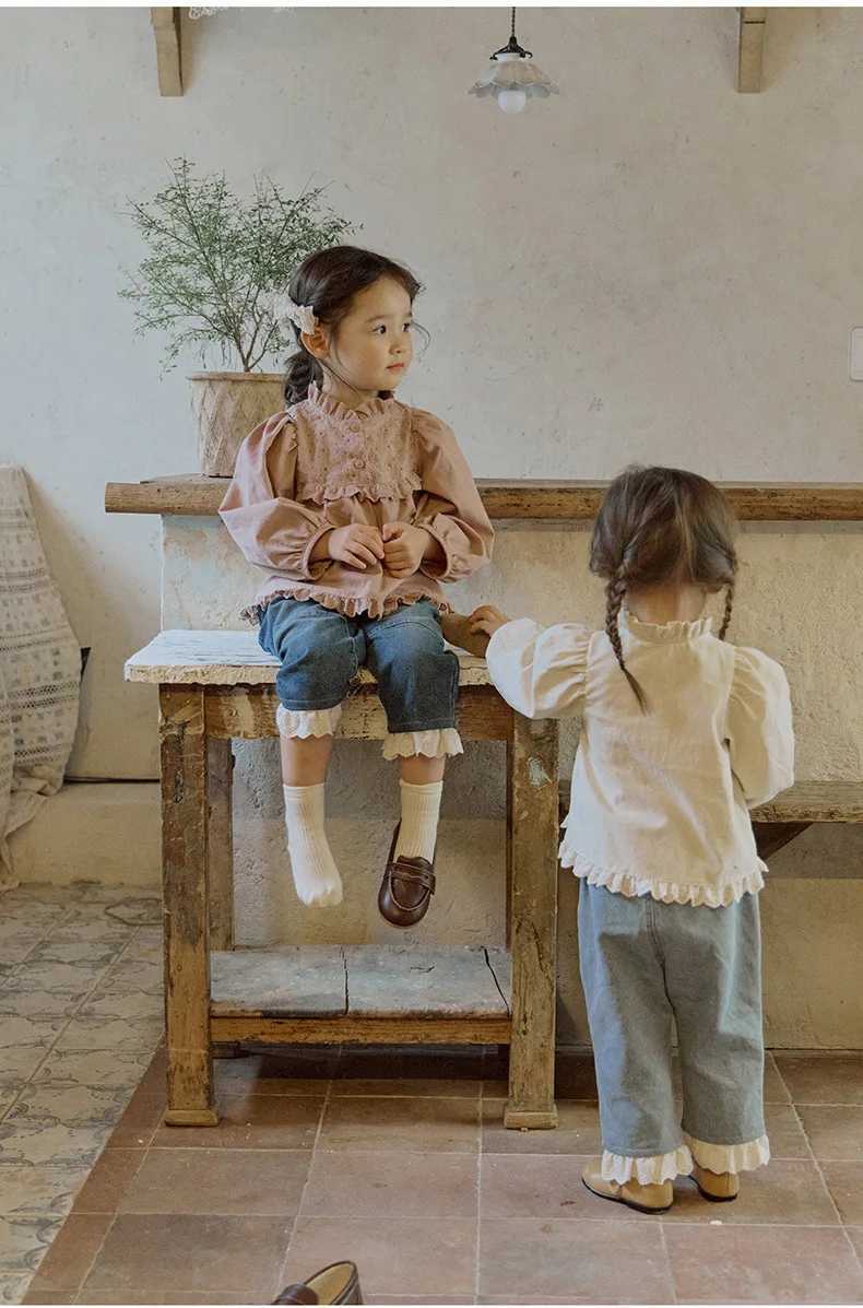 2025 Autumn New Korean Children and Girls Cotton Lace Court Style Longsleeved Shirt Fahsion Casual Baby C2510071