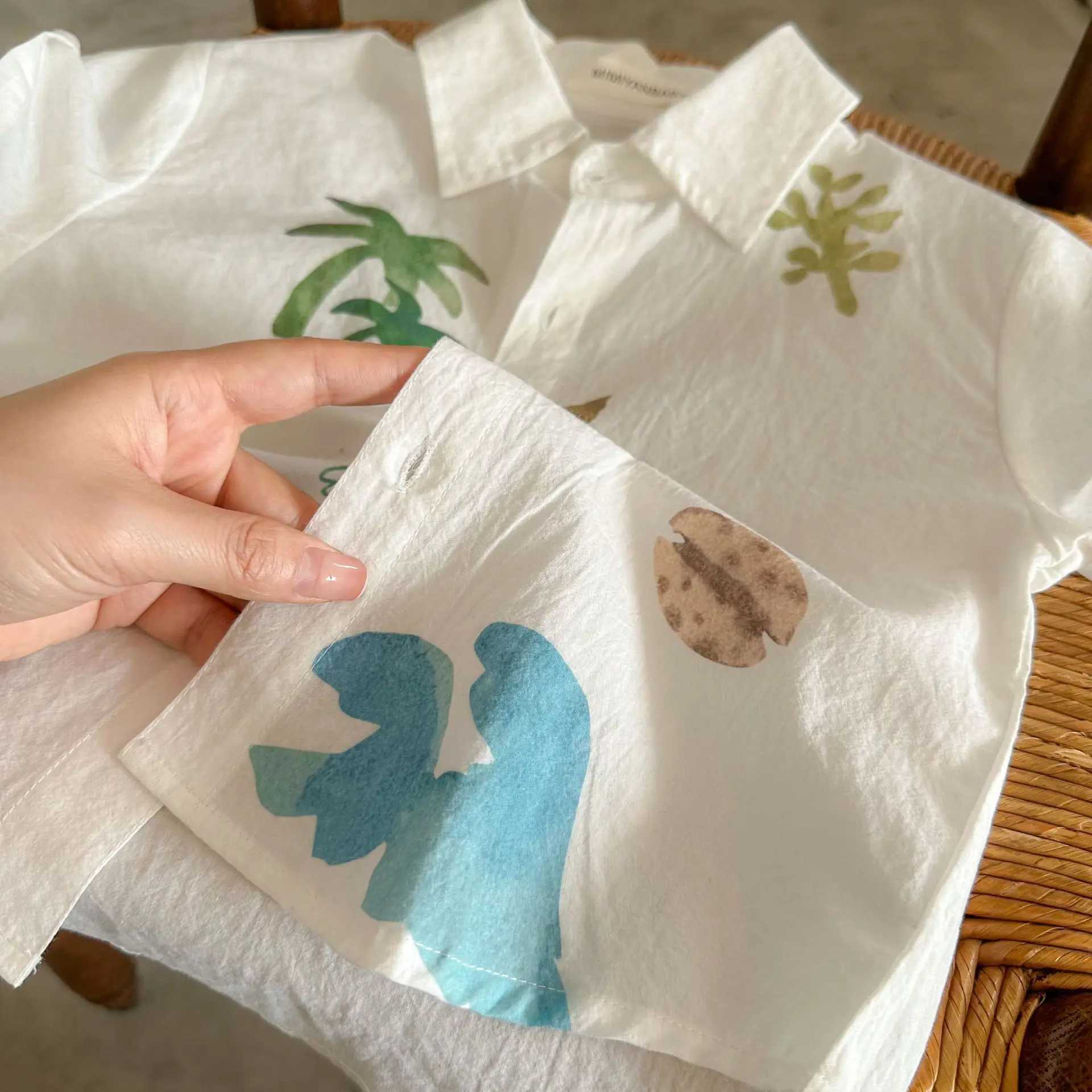 Boys short sleeved shirt beach pure cotton baby summer top half sleeved shirt breathable westernstyle childrens clothing C251007