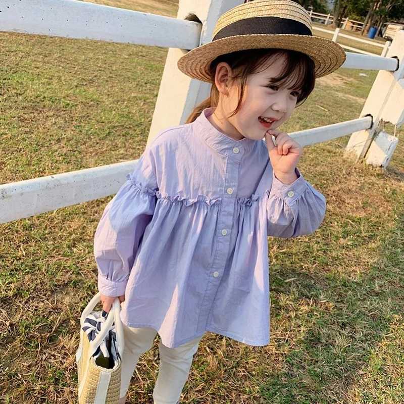 Girls White Shirt Spring And Autumn Thin Clothing Long Sleeve ChildrenS Pure Cotton Base Shirt Kids Loose Top Travel Casual C251007