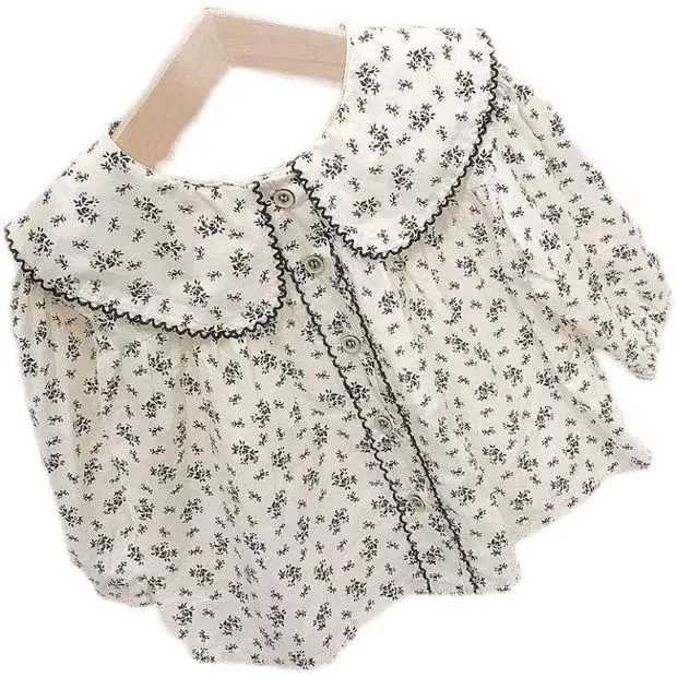 Baby Girls Shirts Floral Long Sleeve Peter Pan Collar Cute 2024 Autumn New Korean Style Kids Blouses Clothes C251007