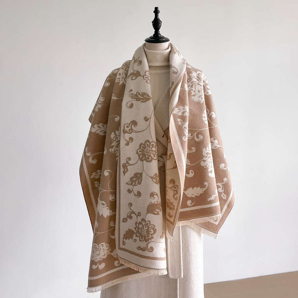 2025 Korean Version Iris Jacquard Mid-Length Thickened Double-Sided Imitation Cashmere Autumn Winter Decorative Shawl Warm and Cold-Resistant for Wome