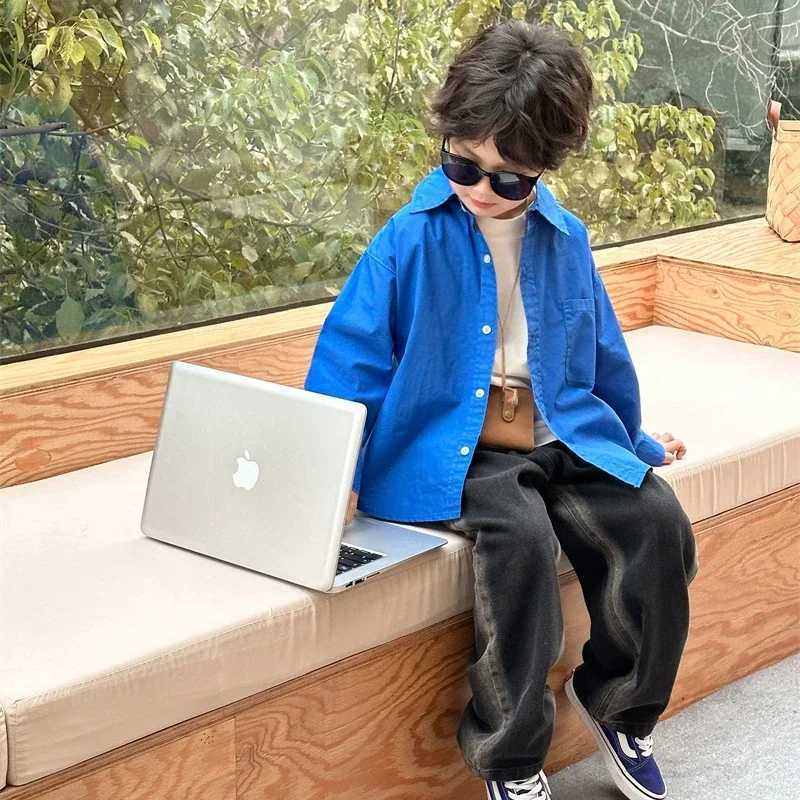 Korean Style Spring Autumn Shirts Solid Color for Boys and Girls with Flip Collar Single Breasted Casual Whitening Top H4107 C251007