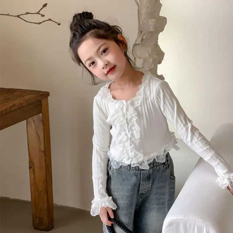 Interior Top Lace Small Shirt Blouses Tops White TShirt Fashionable Western 2025 New Children Treasure Korean Spring Autumn C251007