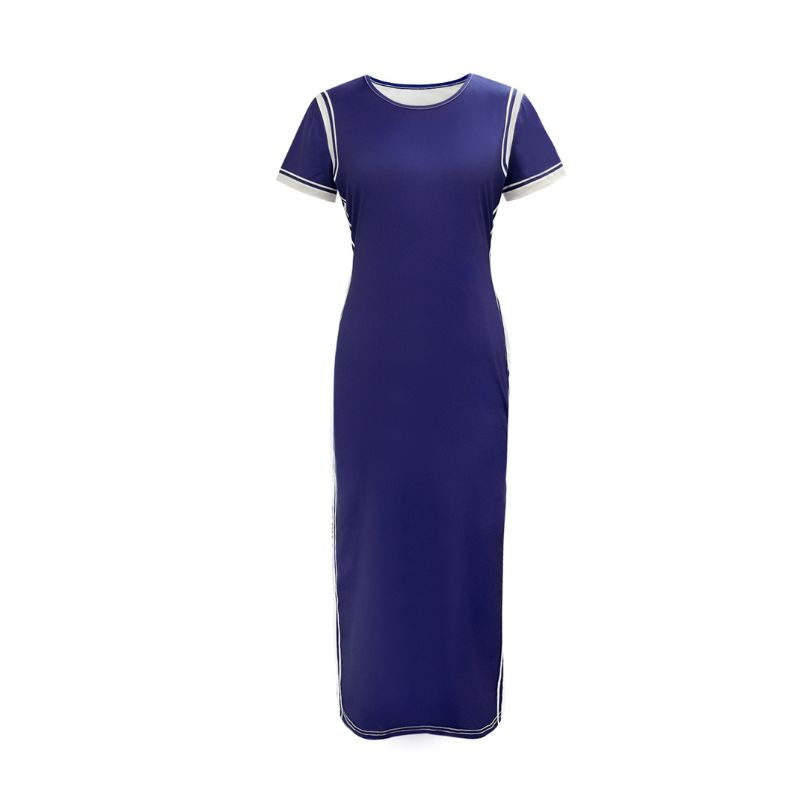 Women's Blue Striped Print Maxi Dress - Summer New Fashion-CF50713