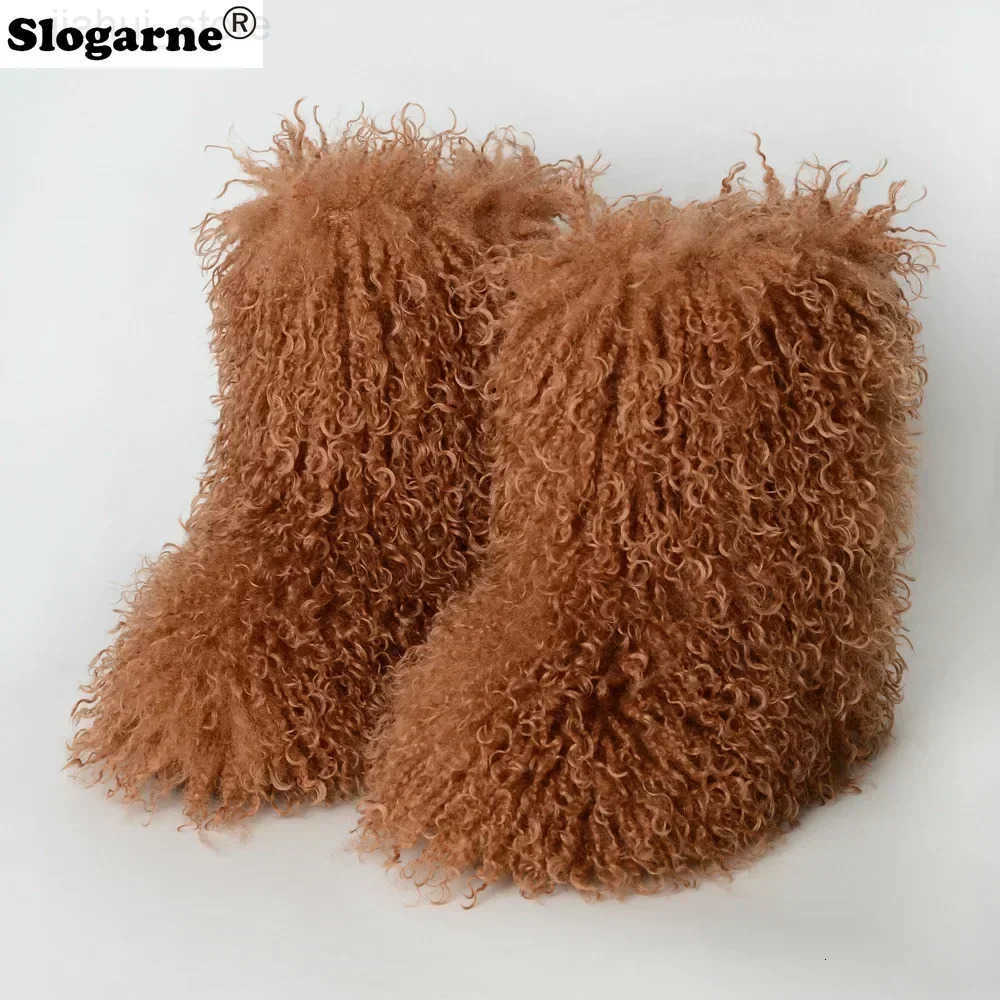 Ladies Trendy Mongolian Fur Boots Women Fahsion Teddy Fur Snow Boots Fluffy Warm Faux Wool Y2K Winter Shoes Plush Warm Footwear M251007