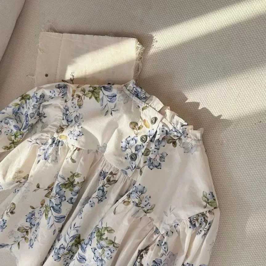 5845 Girls Shirts Spring and Autumn 2025 New Long Sleeve Floral Girls Blouse Korean Childrens Fashion Doll Shirt Tops C251007