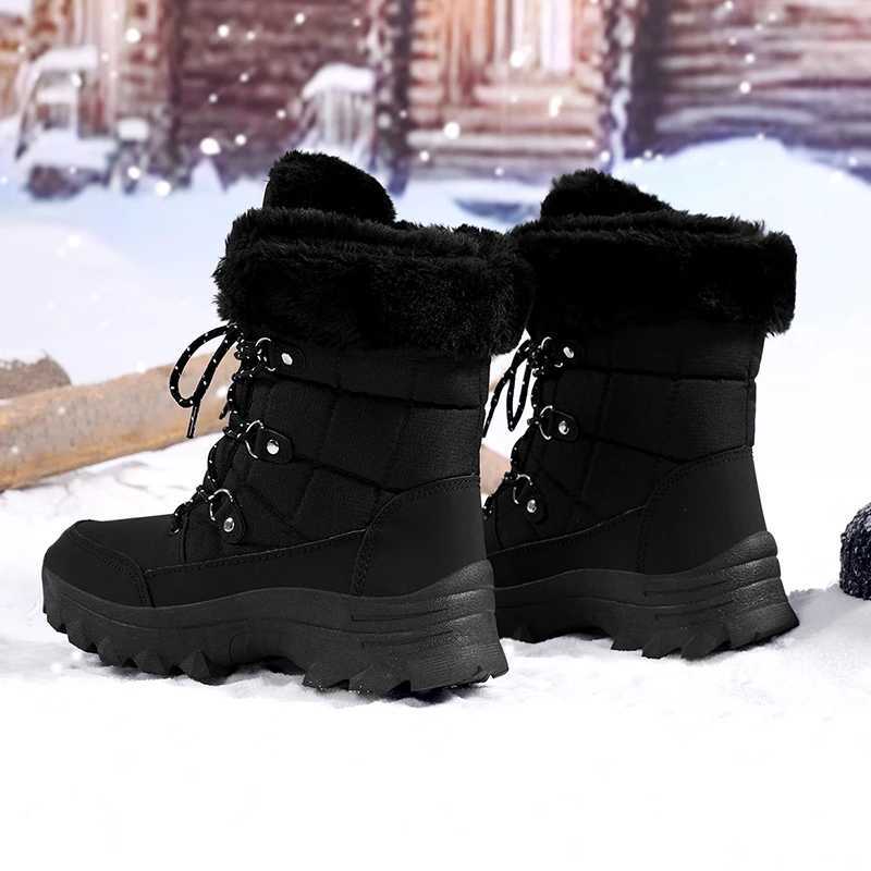 New Winter Snow Boots for Women Platform Sneakers Non Slip Outdoor Waterproof Hiking Shoes Mid Calf Warm Fur Women Ankle Boots J251007