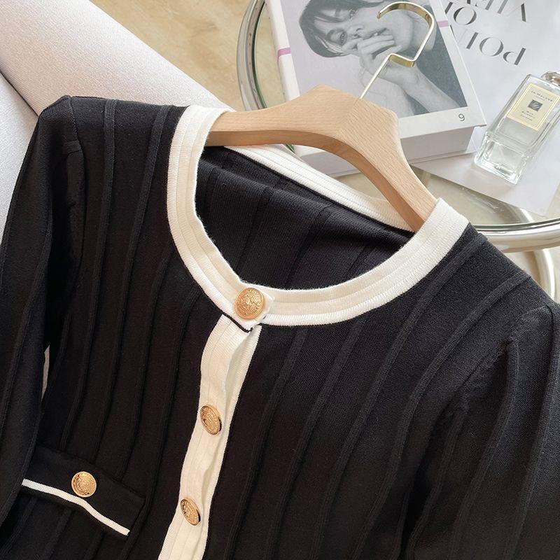 2025 coarse wool short jacket sweet designer bell shaped sleeve knitted women's cardigan new pleated long sleeved sweater autumn and winter desig