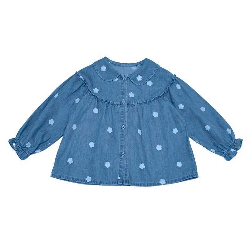 Girls Full Print Flower Denim Shirt Spring and Autumn 2025 New Childrens Korean Version Fashionable Little Girl Casual Top C251007