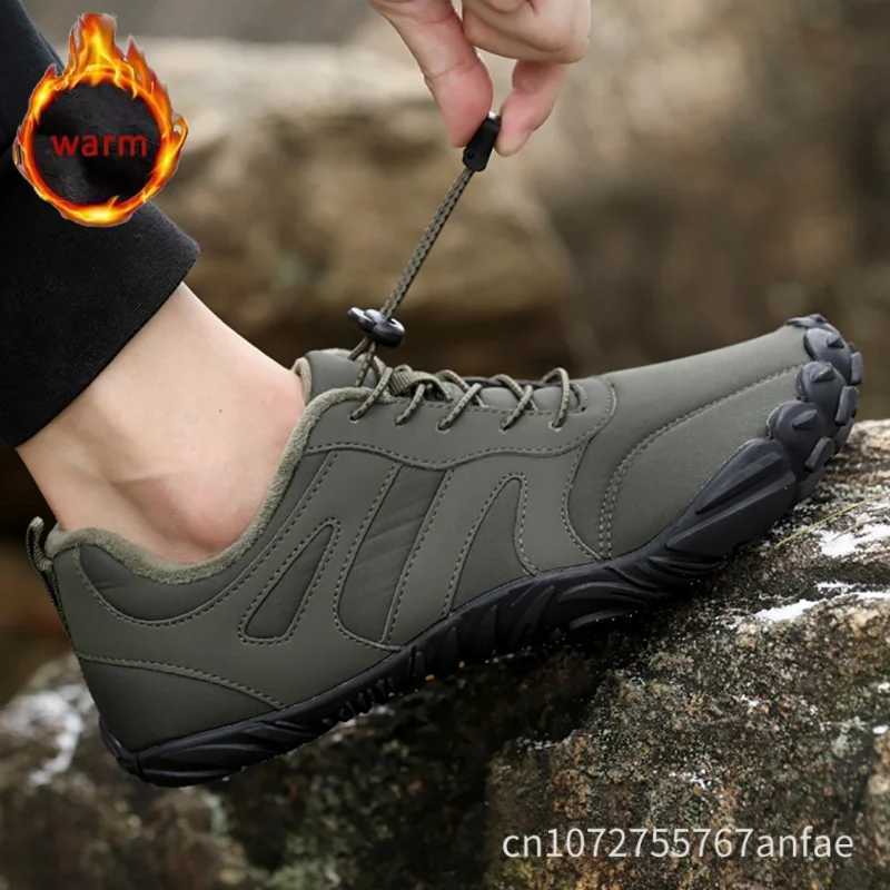 Mens Winter Warm Barefoot Shoes Waterproof Wide Toe NonSlip Rubber Sole Plush Lined Hiking Shoes Outdoor Sneakers Running Shoe J251007