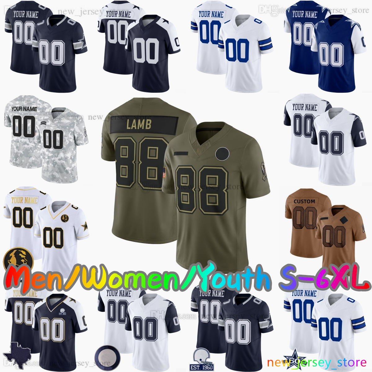 2025 Custom S-6XL DIY 4 Dak Prescott Football Jersey 7 Trevon Diggs 88 CeeDee Lamb 87 Jake Ferguson 3 George Pickens 60 Tyler Guyton 17 Brandon Aubrey Stitched Jerseys