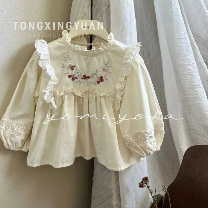Girls Clothing Spring and Autumn New Childrens Embroidered Lace Doll Shirt Baby Girl Top Sweet Versatile Blouse C251007