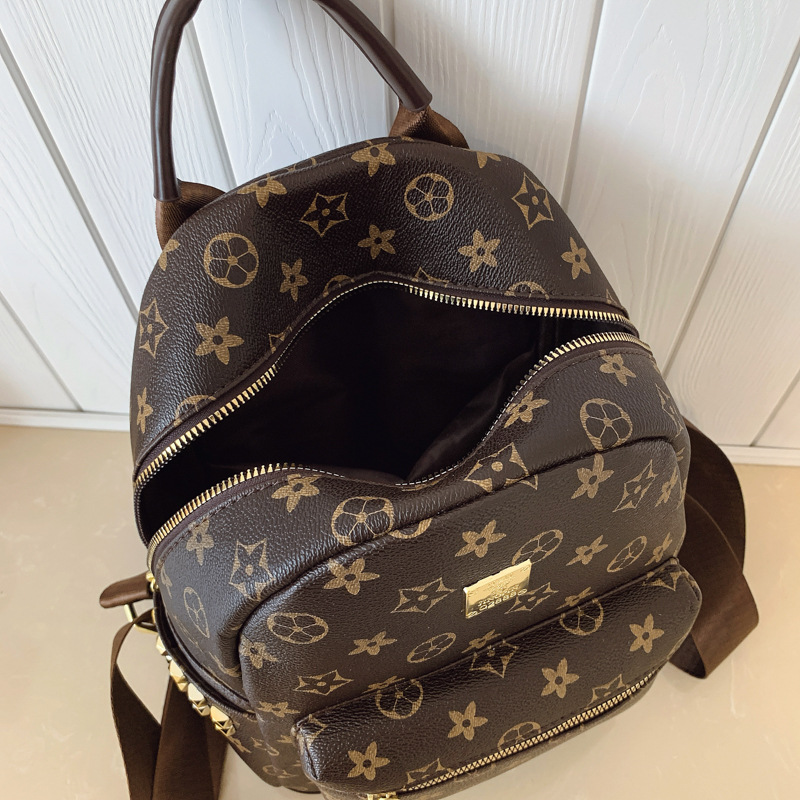 Free Shipping 2025 New Design Women's Light Luxury Fashion Backpack Convenient Commuting Printed Simple Design Backpack White Brown Coffee Hot Sa