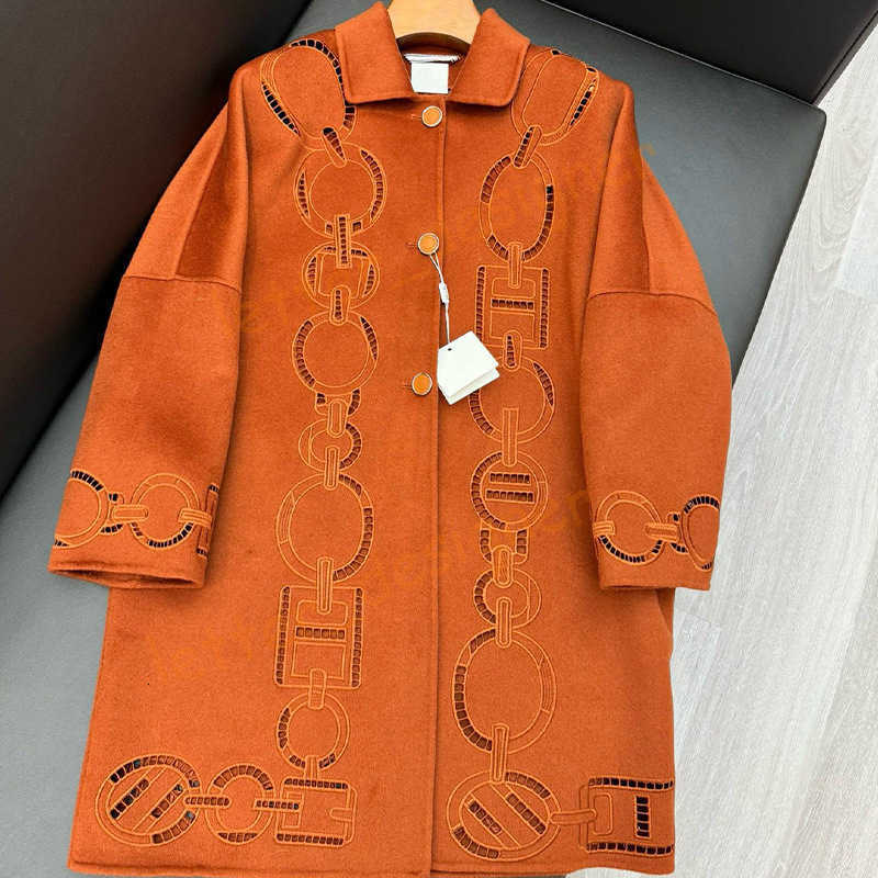 Designer Women's Wool & Blends coat 2025 Autumn Winter New Fashion Casual Lapel Cashmere Coat Heavy Embroidery Double-Sided Velvet Hollow Long Sleeve Jacket
