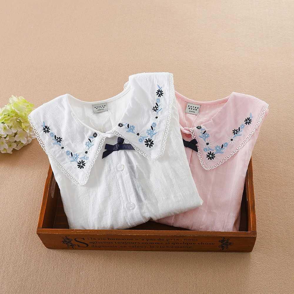Girls Blouse Shirts Summer Short Sleeve Cotton Lovely Lace Causal White Tops Childrens High Quality Clothes C251007