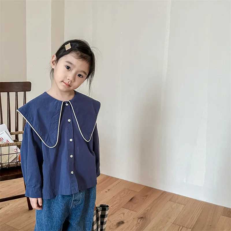 4937C Childrens Clothes Girls Shirt Spring New Large Lapel Washed Cotton Girls Shirt 17Year Childrens Shirt Blouse C251007