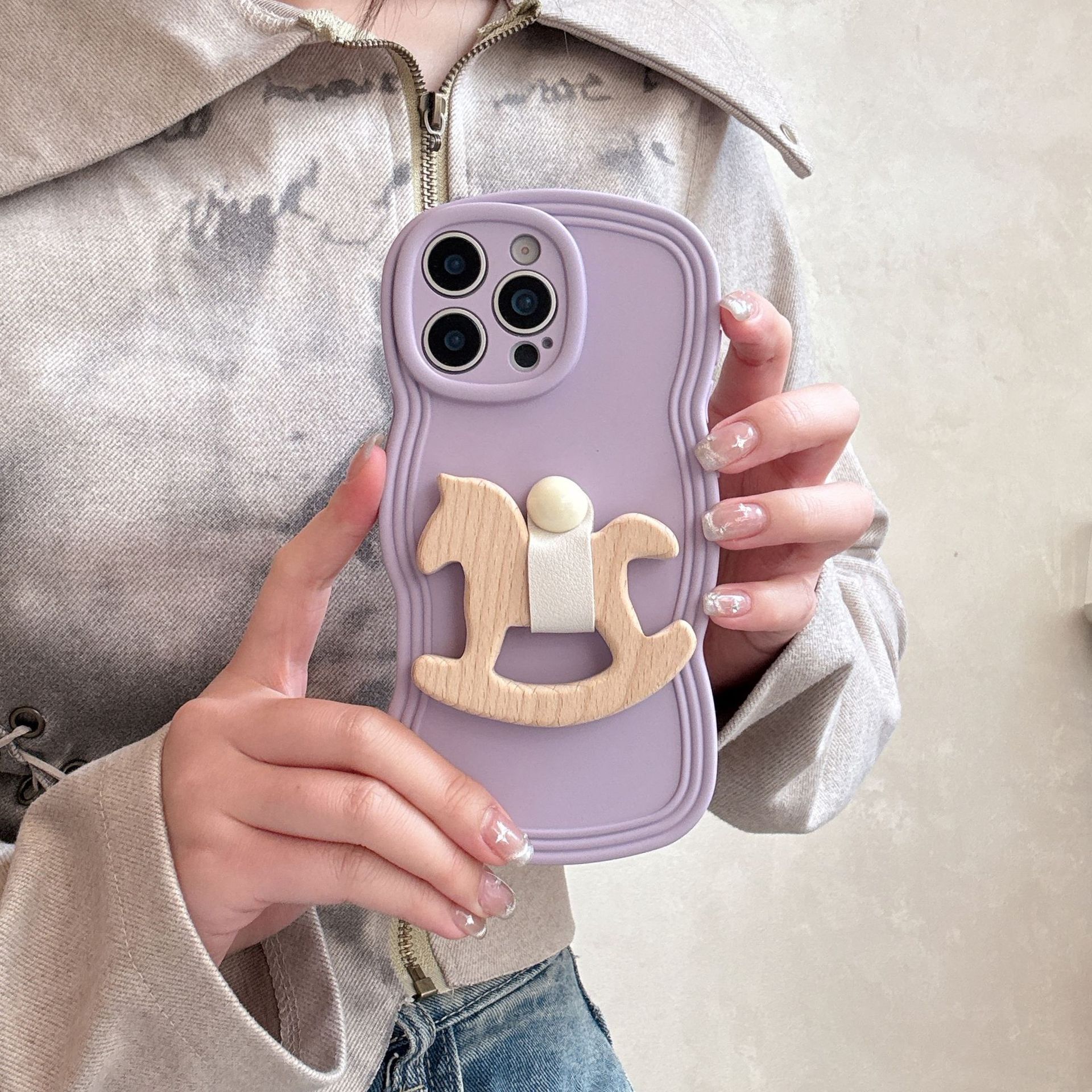 Phone Case Compatible with iPhone 16 Pro Max Case, Lovely Creative Carousel Holder Waves Design Silicone Anti-Scratch Shockproof Phone Cover for iPhon