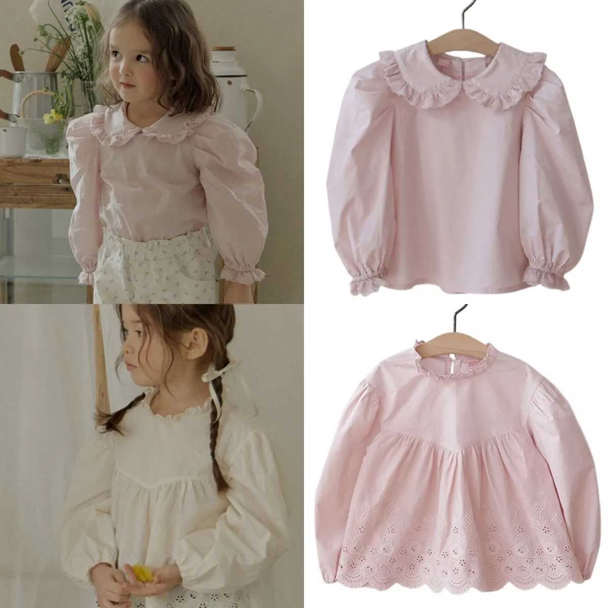 Kids Blouse for Girls 2024 Baby Girls Lace Doll Long Sleeve Shirt Princess Shirts Blouse White Blouse C251007