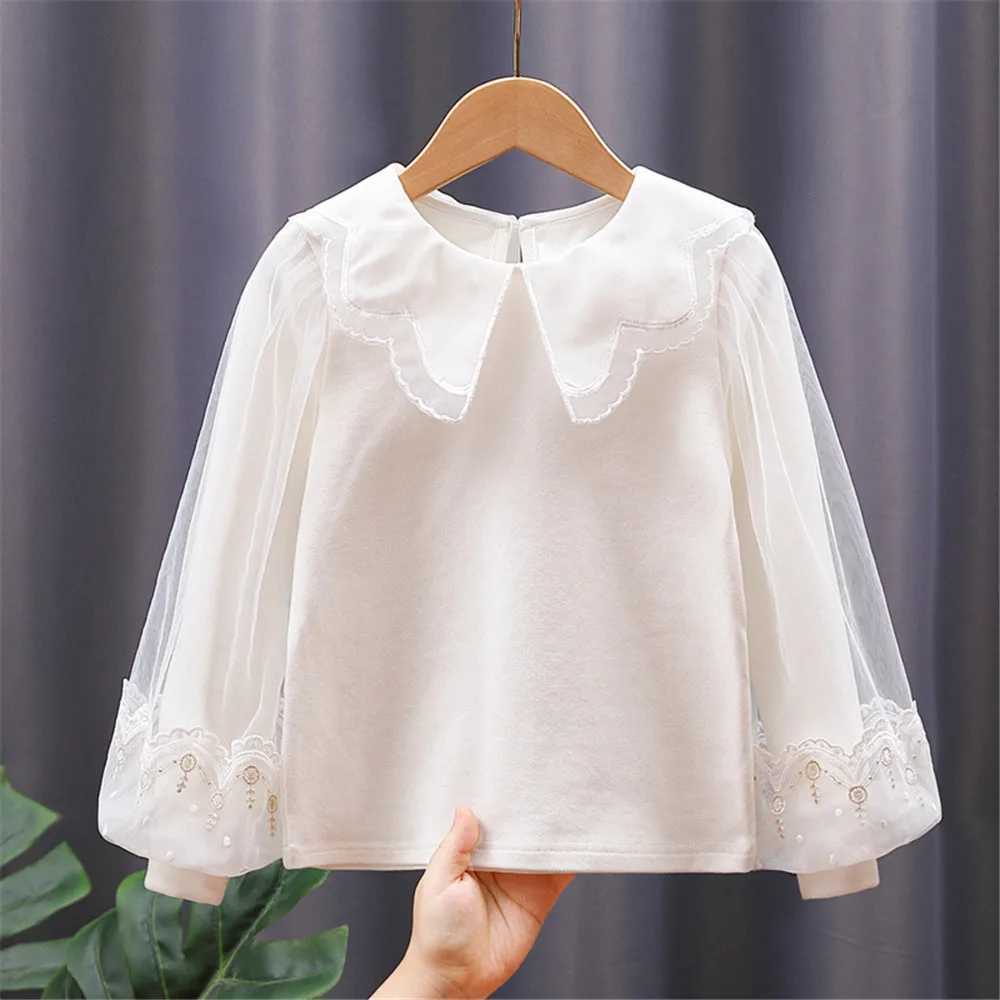 Spring Autumn Toddler Teen Girls Cotton Blouse White Bow Lace Long Sleeve Shirts Kids Pullover Tops Children Clothes 312 Years C251007