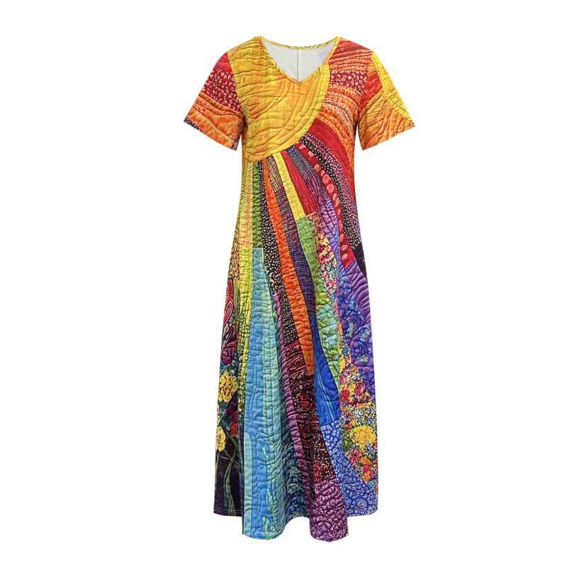 Casual Long-Dress with Colorful Design Suitable for Warm Weather Outings-CF50210