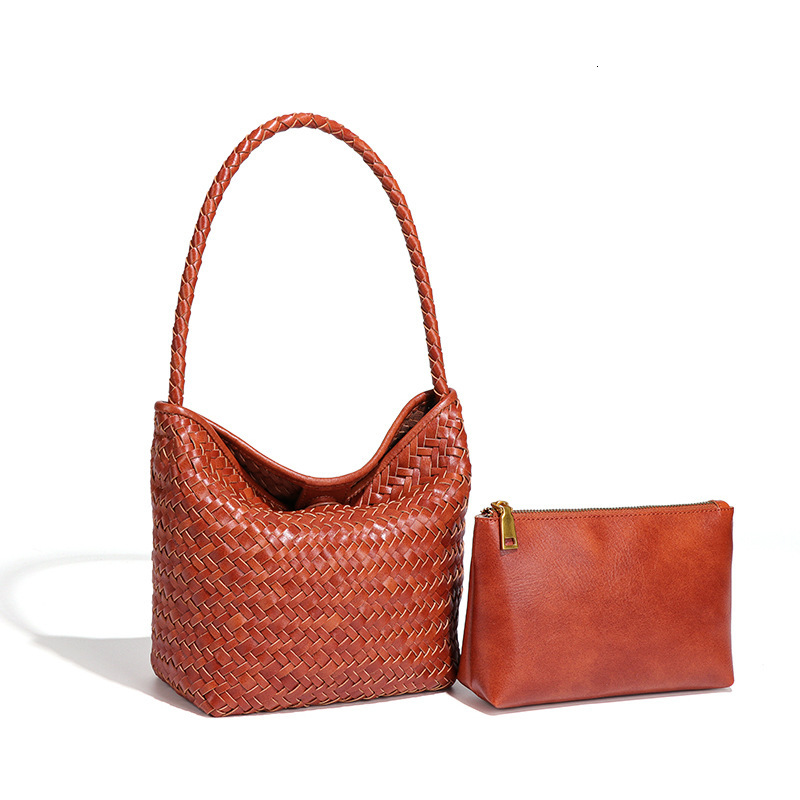 Vacation Lazy Style Casual Handwoven Bucket Handheld Basket Single Shoulder Underarm Woven Bag