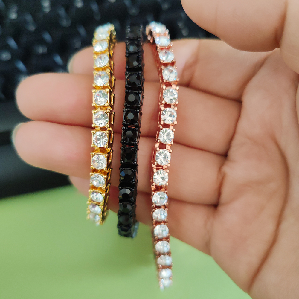 4mm 5mm Hip Hop Tennis Chain Bracelets Full Rhinestones Gold Plated Men Women Party Jewelry