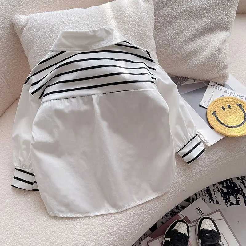 17 Y Childrens Striped Shirt Spring and Autumn 2025 New Boys Fashion Patchwork Long Sleeved Top Baby Spring Shirt C251007