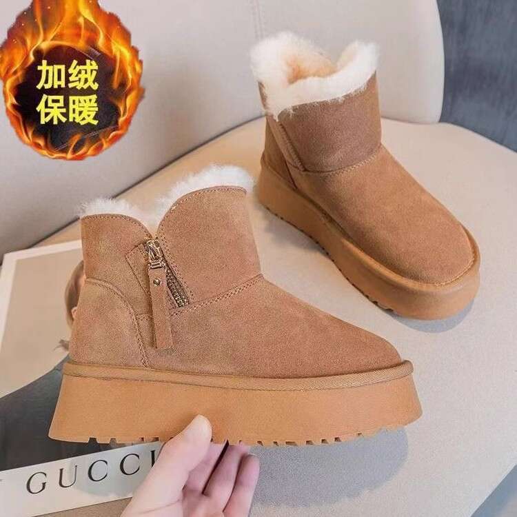 Northeast Snow Boots for Women Winter 2025 New Style Fleece Lined Thickened Khaki Cotton Thick Sole Non-Slip Warm Bread Shoes