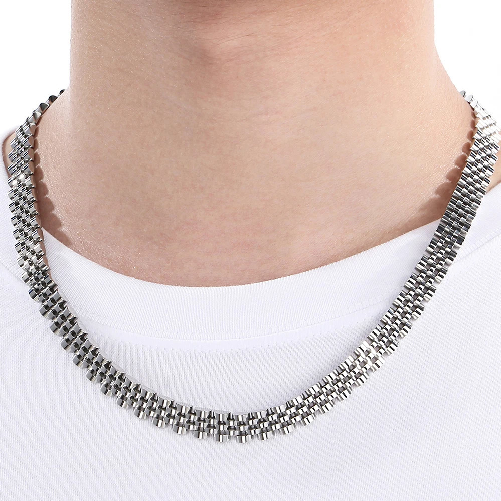 455060CM 10MM Watch Strap Chain Style Necklace For Men Women Gold Color Stainless Steel Choker Necklaces Jewellery Accessories 250930