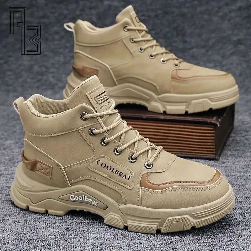 Spring and Autumn Mens Shoes New Trendy and Versatile Thick Soled Workwear Shoes Fashionable Anti Slip High Top Boots J251007