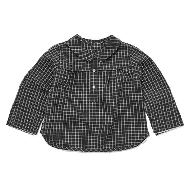 Retro Black Plaid Boys Shirts 2025 Autumn New Lapel Buttons Casual Childrens Cotton LongSleeved Shirt Girls Clothes C251007