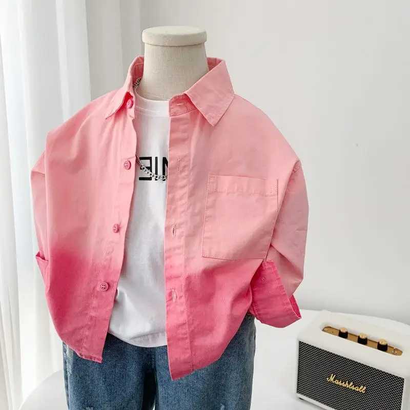 Boys Pink Shirt 2025 New Fashionable Spring and Autumn Childrens Long Sleeve Shirt Korean Coat C251007