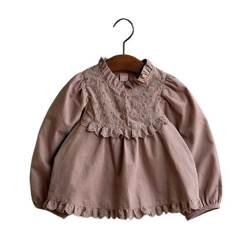 New Autumn 28Y Baby Girls Shirt Korean Round Neck Long Sleeve Toddler Girls Top Lace Trim Children Girls Casual Shirt C251007